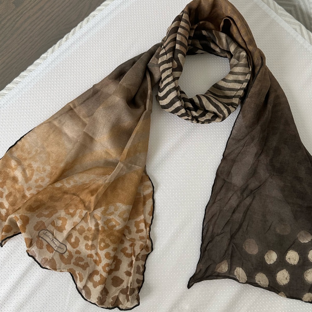 New Salvatore Ferragamo Silk & Cashmere Safari Animal Print Scarf